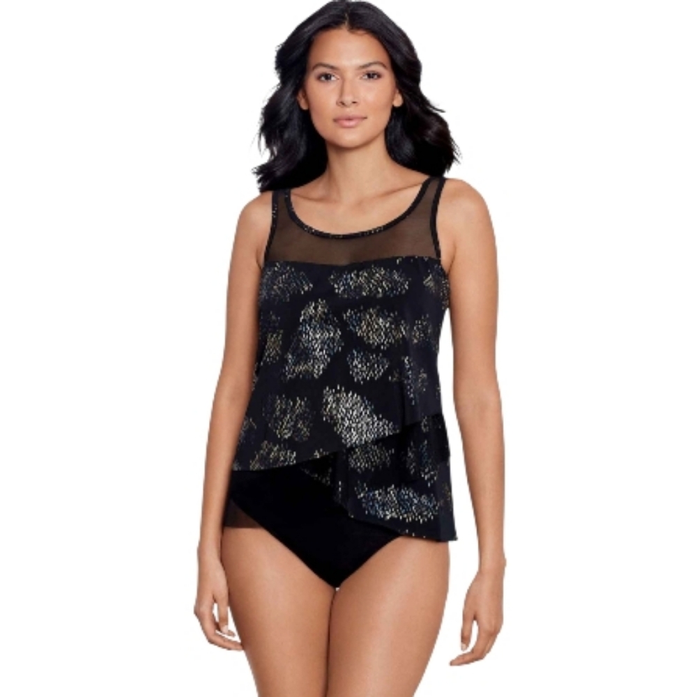 Miraclesuit Mirage Womens Tankini‎ Top Iridium Bathing Suit Top Black NWT Size 8